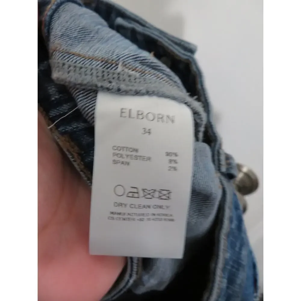 ELBORN Sz 34/S/26 High Blue Rise Straight Leg Jeans Premium Denim Parisian Style